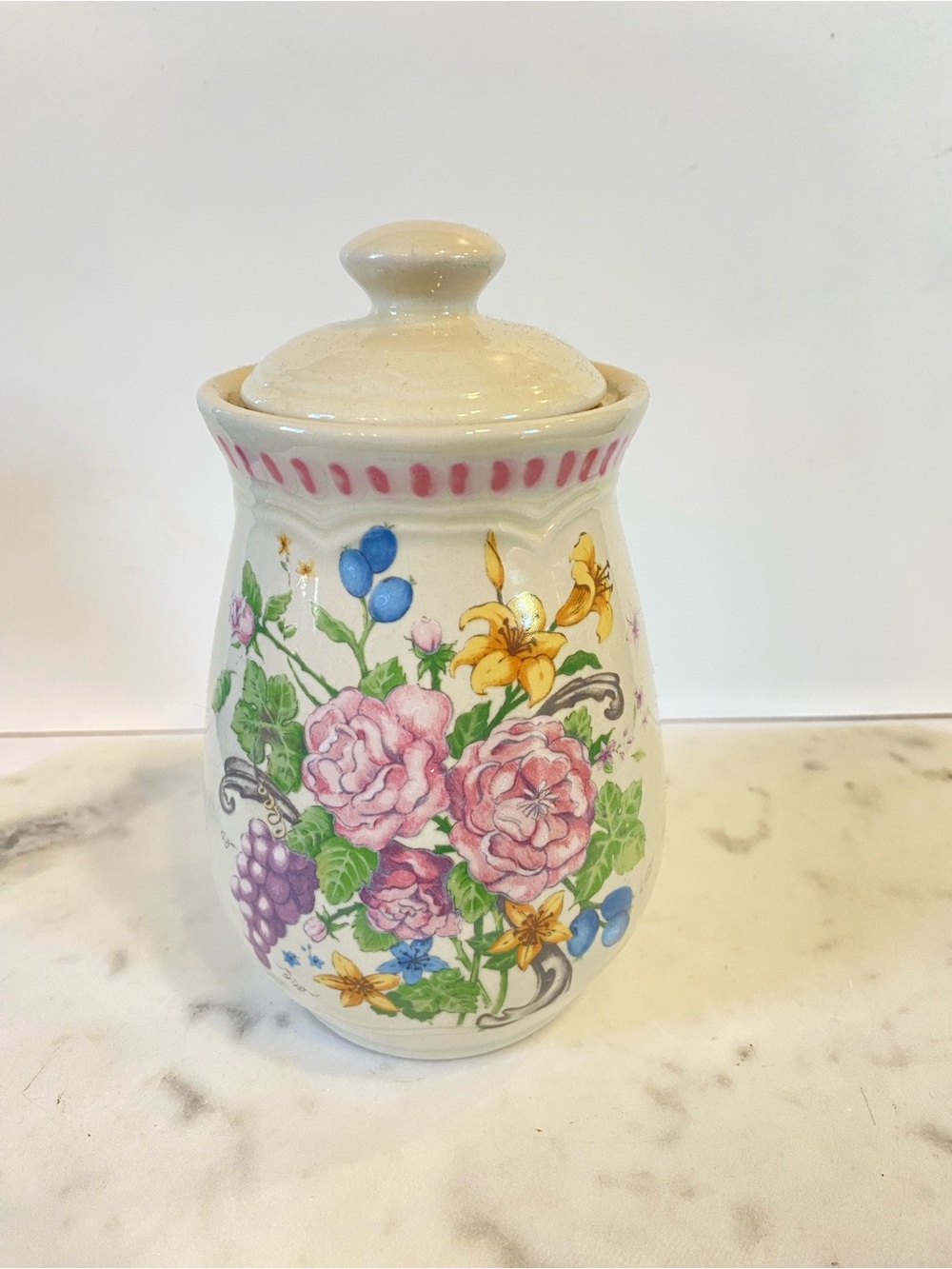 Vintage Ceramic Floral Cottagecore Lidded Canister Container Food Storage Decor